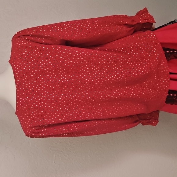 EMILY DANIELS Hot Pink Metallic Gold Poet Ruffle Sleeve Button Down Shirt - Picture 6 of 10